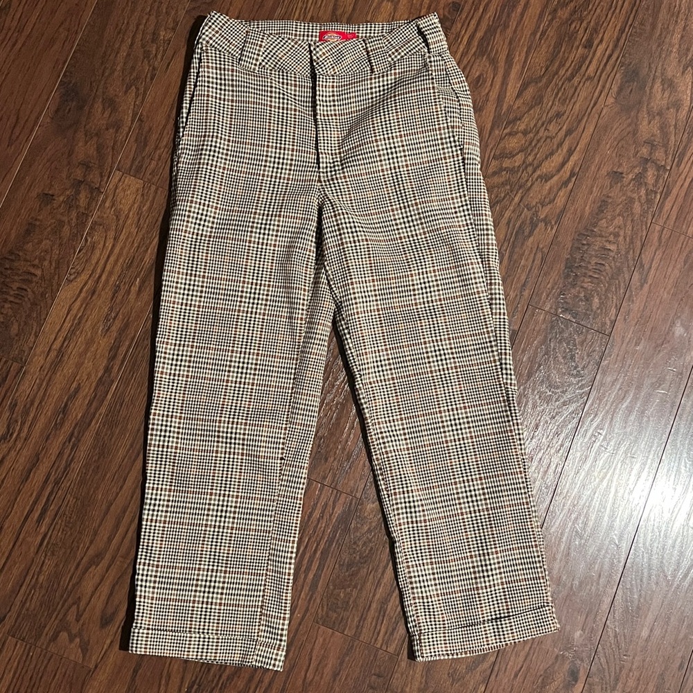 Dickies Girl Plaid Cropped/Ankle Pants, Brown, size 5 - Picture 4 of 9